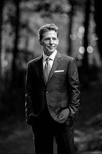 David Miscavige at Saint Hill Manor, medium, black and white, forest background