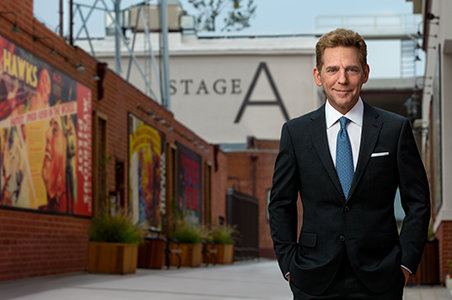 David Miscavige in Hollywood, California, Stage A building in background